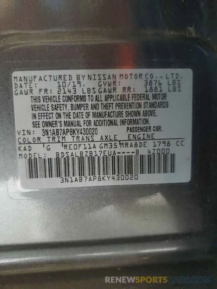 14 Photograph of a damaged car 3N1AB7AP8KY430020 NISSAN SENTRA 2019