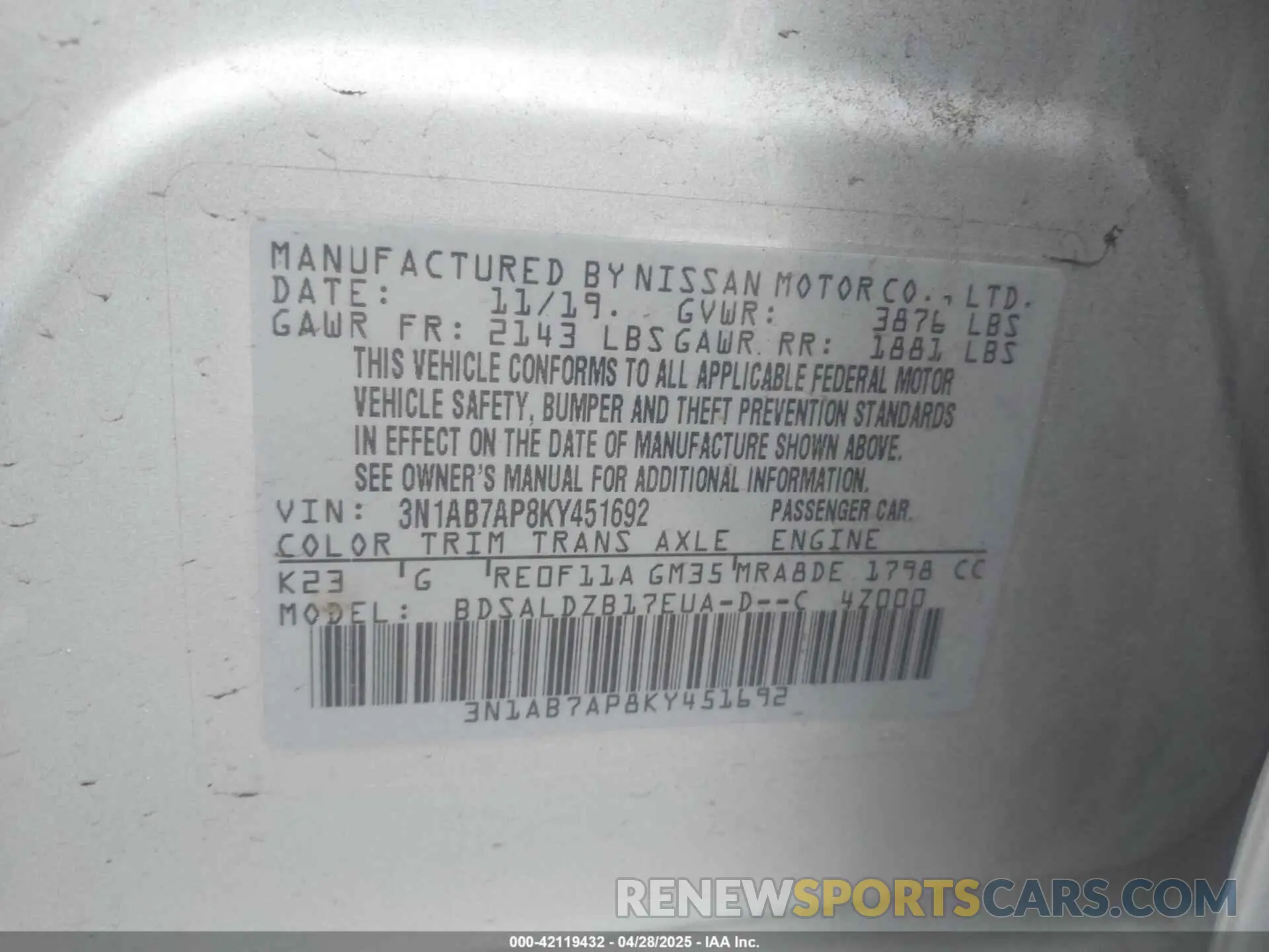 9 Photograph of a damaged car 3N1AB7AP8KY451692 NISSAN SENTRA 2019