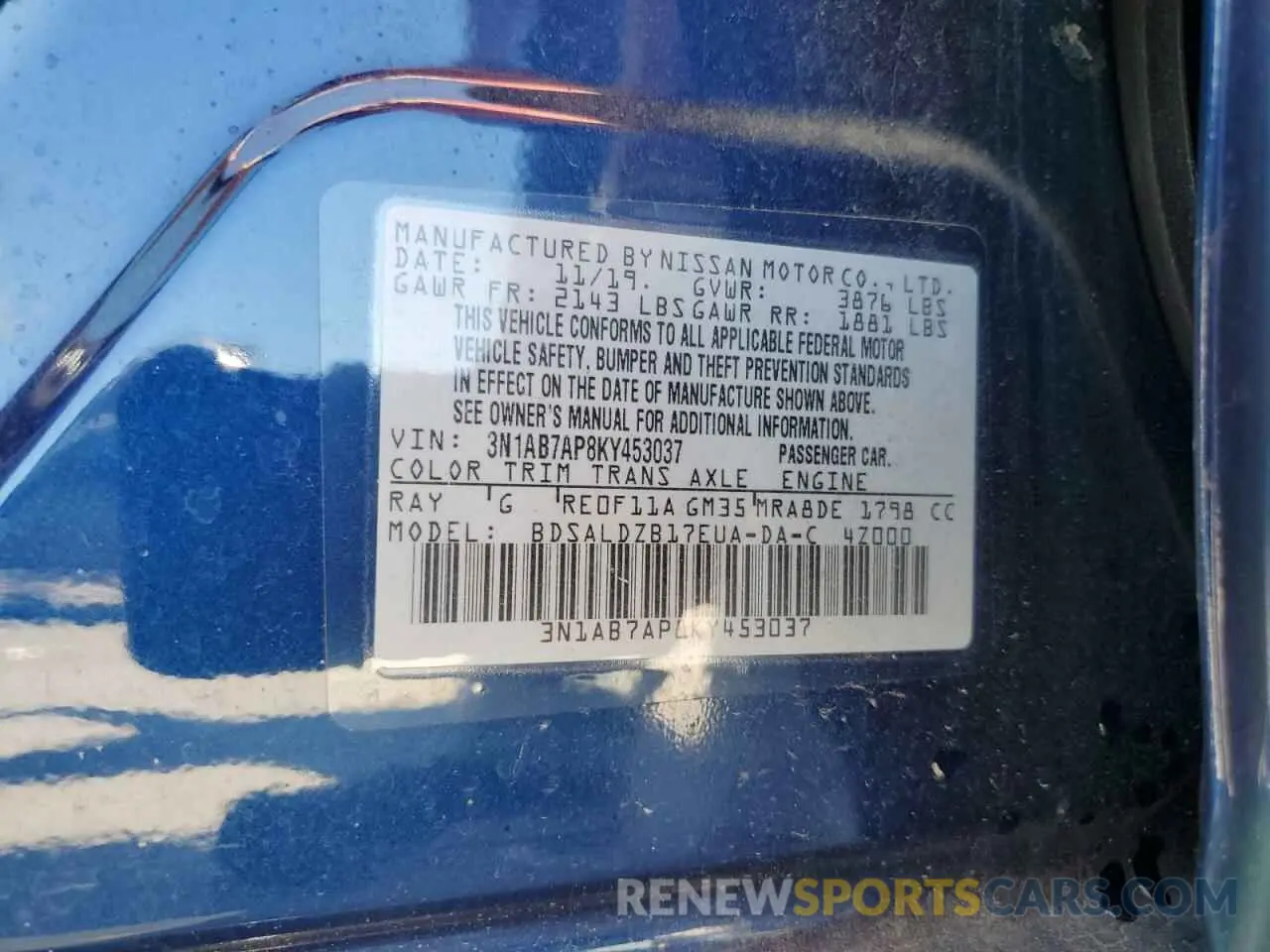 13 Photograph of a damaged car 3N1AB7AP8KY453037 NISSAN SENTRA 2019