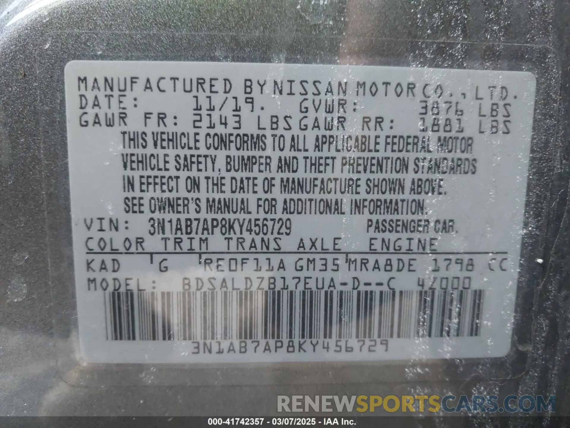 9 Photograph of a damaged car 3N1AB7AP8KY456729 NISSAN SENTRA 2019