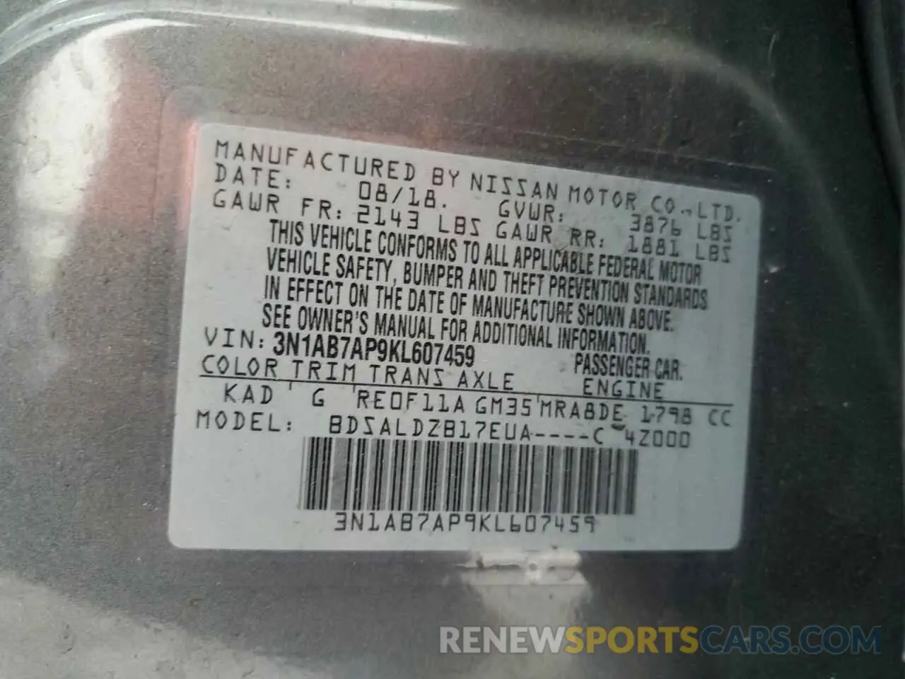 12 Photograph of a damaged car 3N1AB7AP9KL607459 NISSAN SENTRA 2019