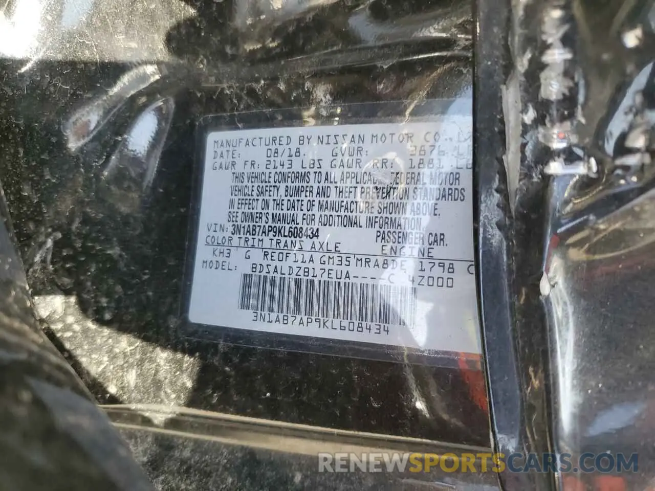 12 Photograph of a damaged car 3N1AB7AP9KL608434 NISSAN SENTRA 2019