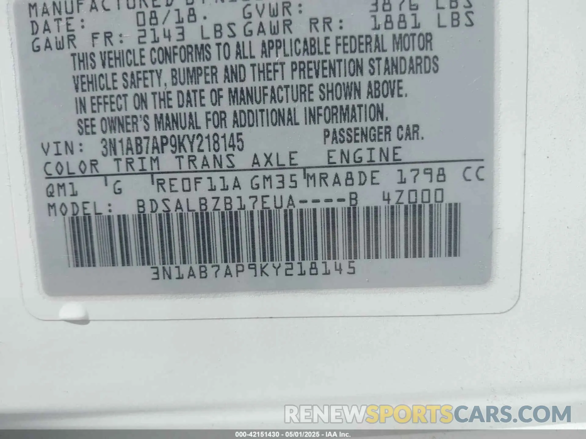9 Photograph of a damaged car 3N1AB7AP9KY218145 NISSAN SENTRA 2019