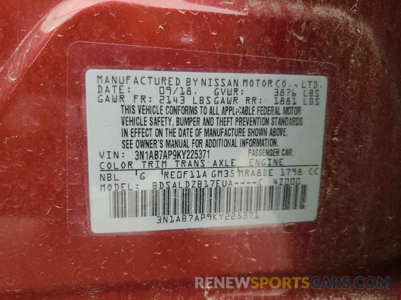 13 Photograph of a damaged car 3N1AB7AP9KY225371 NISSAN SENTRA 2019