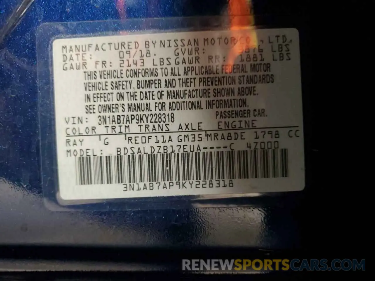 13 Photograph of a damaged car 3N1AB7AP9KY228318 NISSAN SENTRA 2019