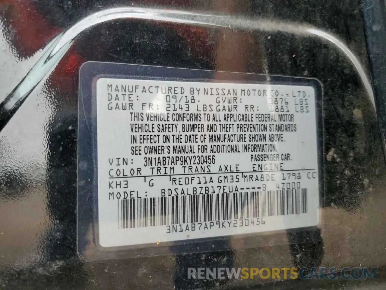 12 Photograph of a damaged car 3N1AB7AP9KY230456 NISSAN SENTRA 2019