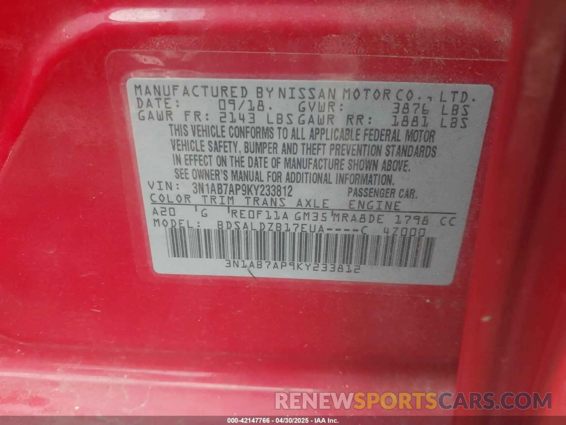 9 Photograph of a damaged car 3N1AB7AP9KY233812 NISSAN SENTRA 2019