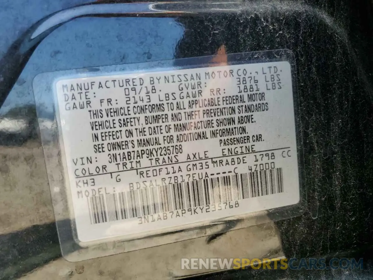 12 Photograph of a damaged car 3N1AB7AP9KY235768 NISSAN SENTRA 2019