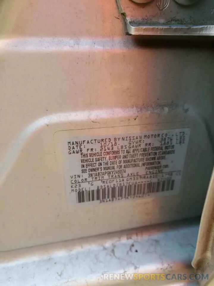 14 Photograph of a damaged car 3N1AB7AP9KY246074 NISSAN SENTRA 2019