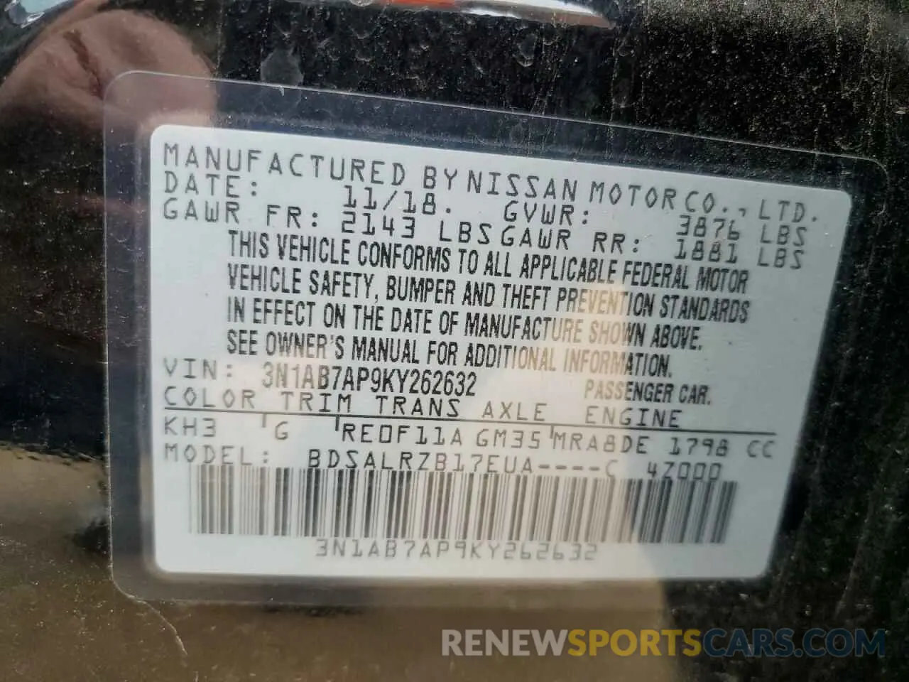 12 Photograph of a damaged car 3N1AB7AP9KY262632 NISSAN SENTRA 2019