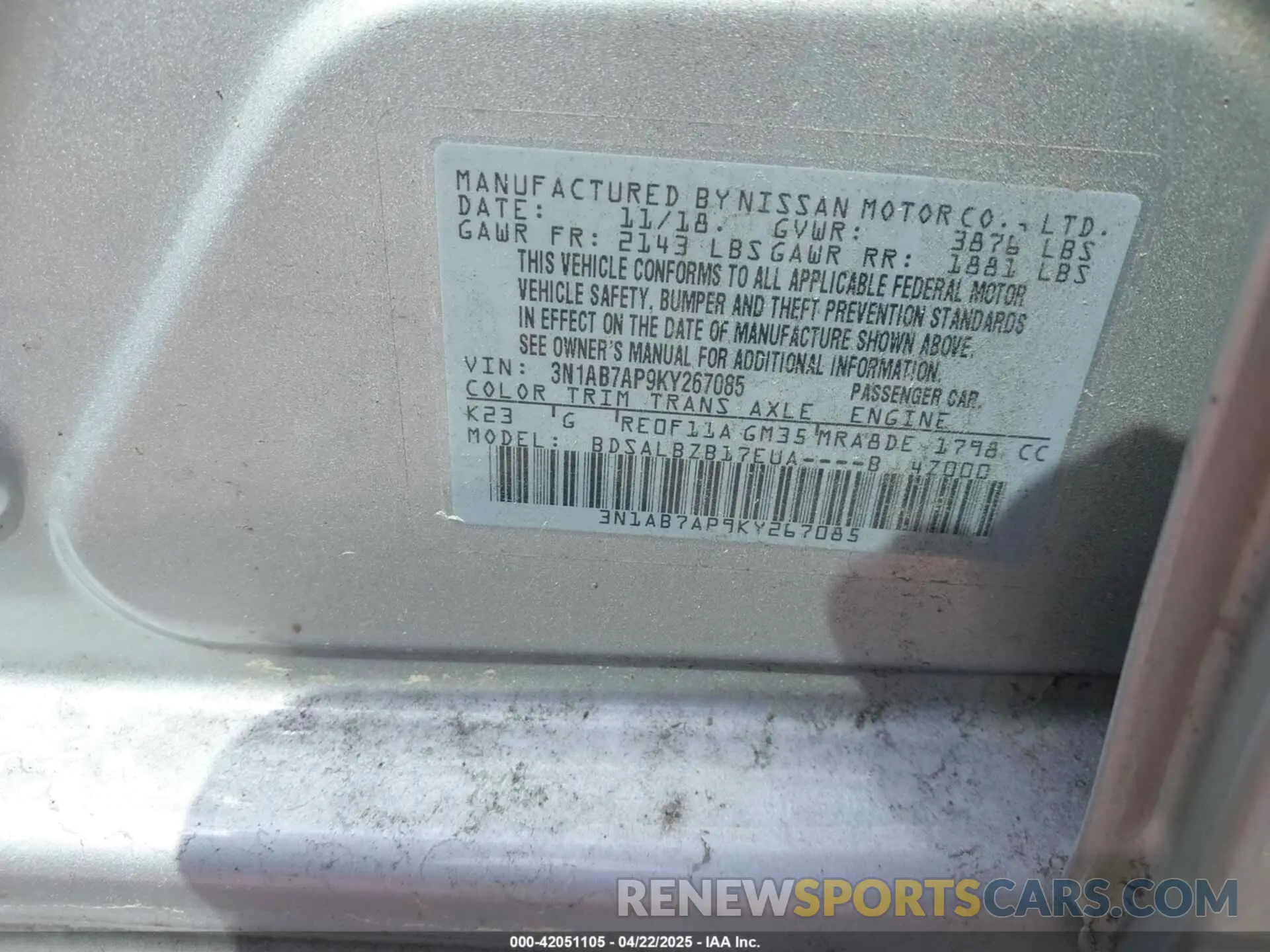 9 Photograph of a damaged car 3N1AB7AP9KY267085 NISSAN SENTRA 2019