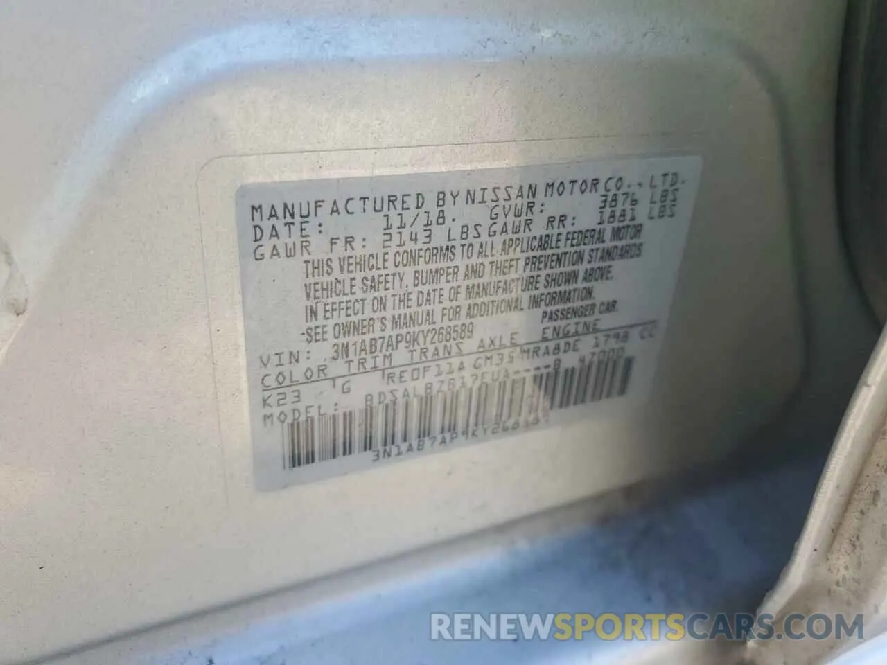 12 Photograph of a damaged car 3N1AB7AP9KY268589 NISSAN SENTRA 2019