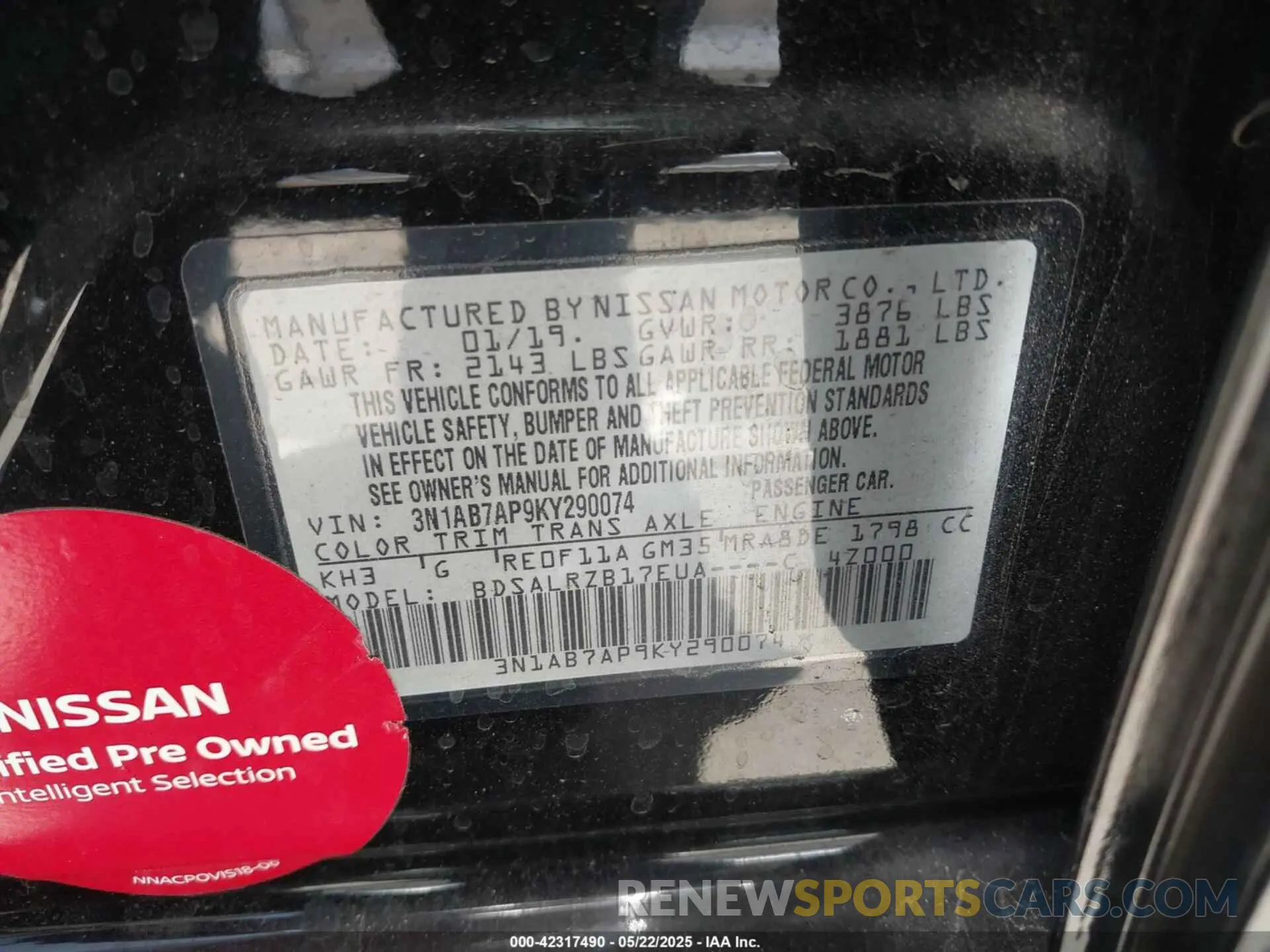 9 Photograph of a damaged car 3N1AB7AP9KY290074 NISSAN SENTRA 2019