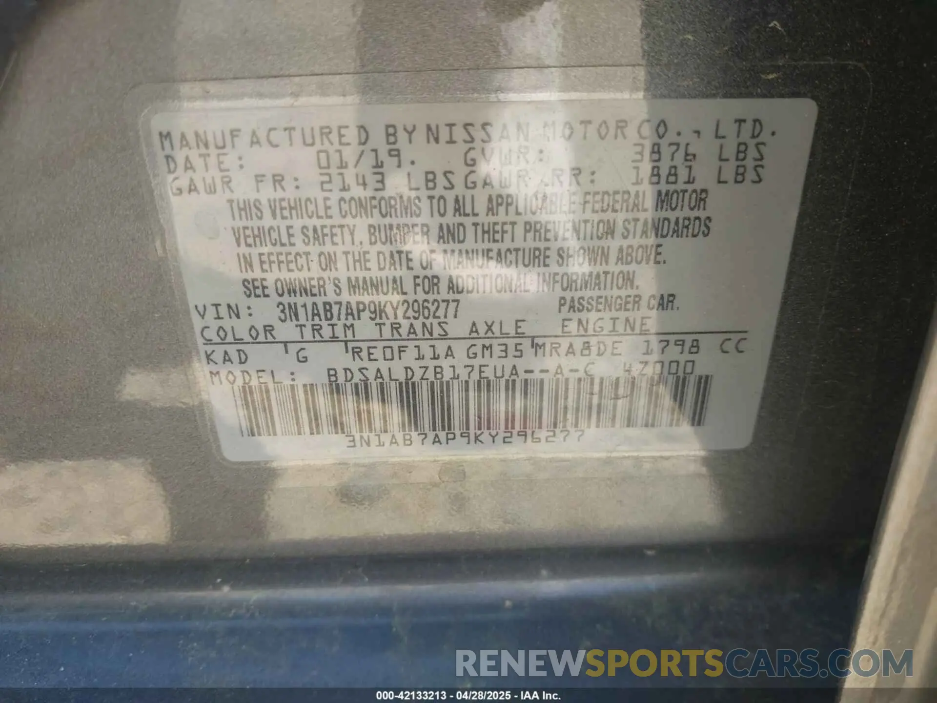 9 Photograph of a damaged car 3N1AB7AP9KY296277 NISSAN SENTRA 2019