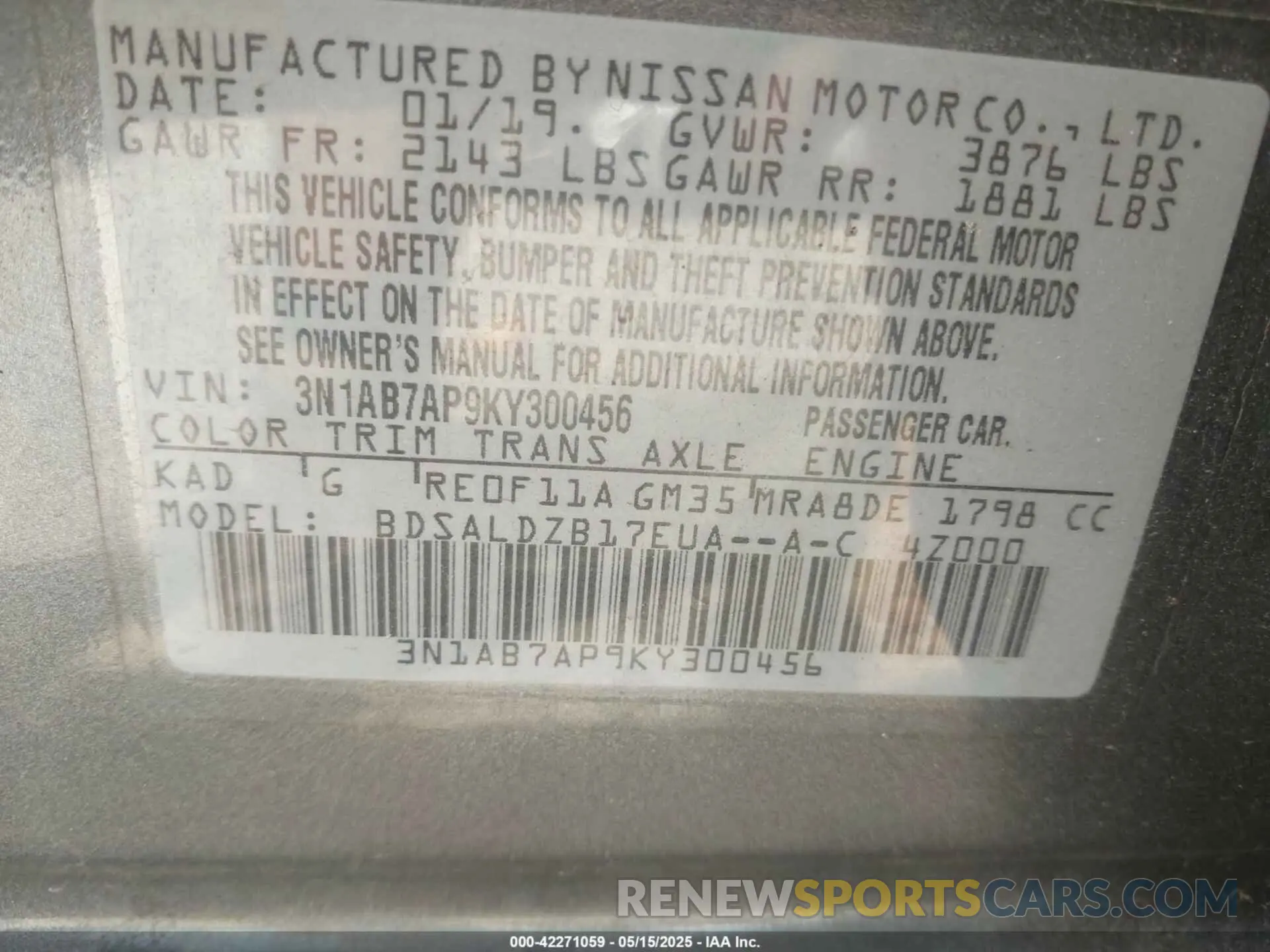 9 Photograph of a damaged car 3N1AB7AP9KY300456 NISSAN SENTRA 2019