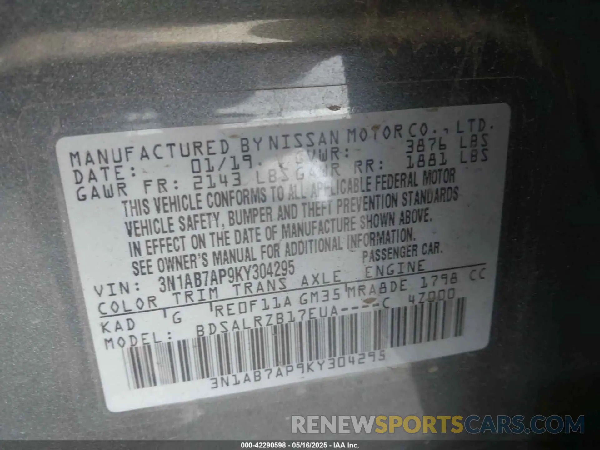 9 Photograph of a damaged car 3N1AB7AP9KY304295 NISSAN SENTRA 2019