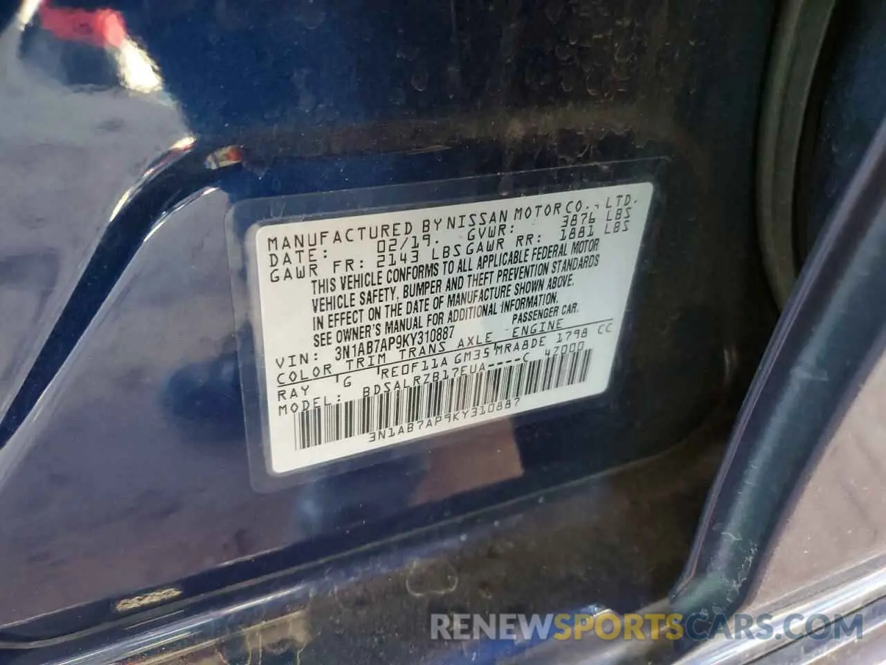 12 Photograph of a damaged car 3N1AB7AP9KY310887 NISSAN SENTRA 2019