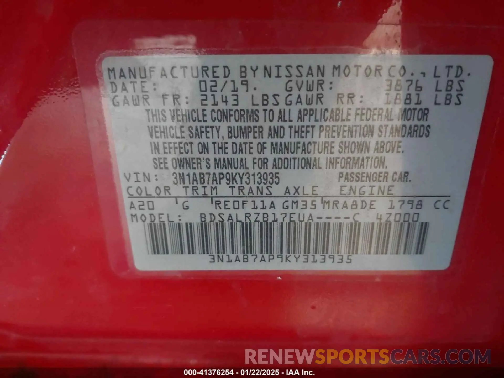 9 Photograph of a damaged car 3N1AB7AP9KY313935 NISSAN SENTRA 2019