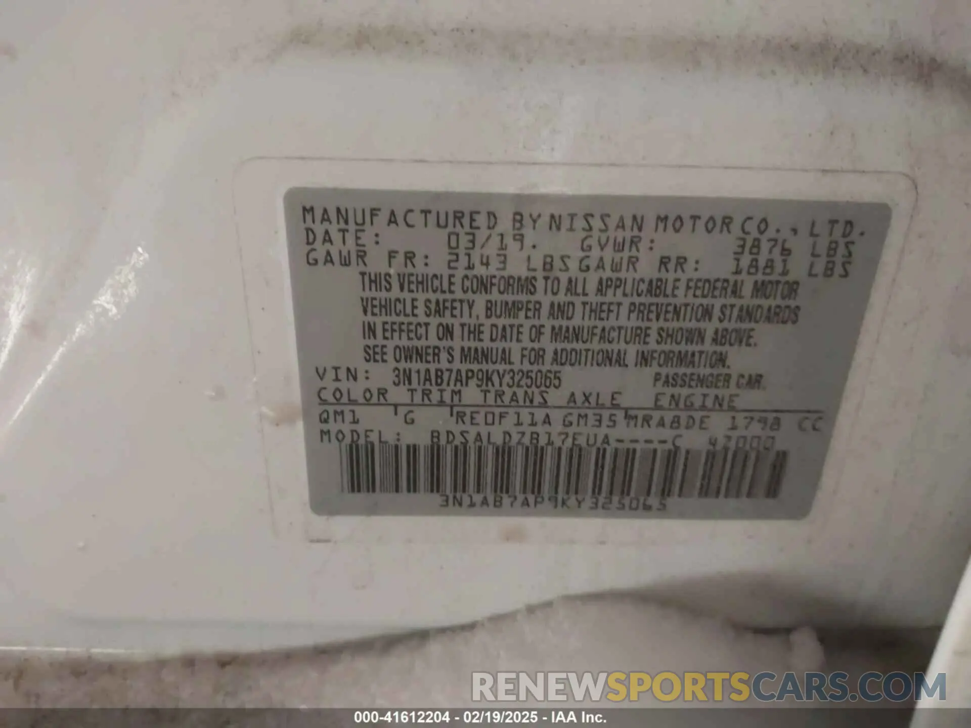9 Photograph of a damaged car 3N1AB7AP9KY325065 NISSAN SENTRA 2019