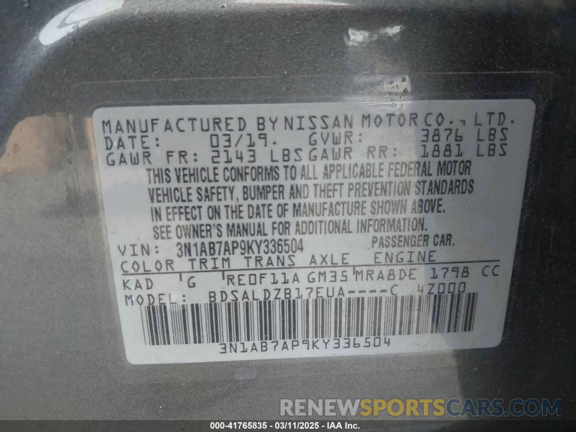 9 Photograph of a damaged car 3N1AB7AP9KY336504 NISSAN SENTRA 2019