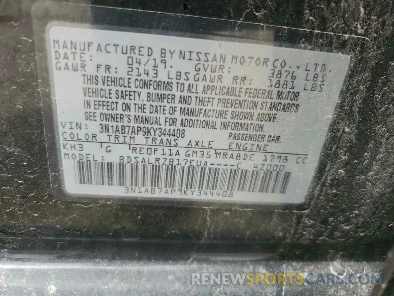 12 Photograph of a damaged car 3N1AB7AP9KY344408 NISSAN SENTRA 2019