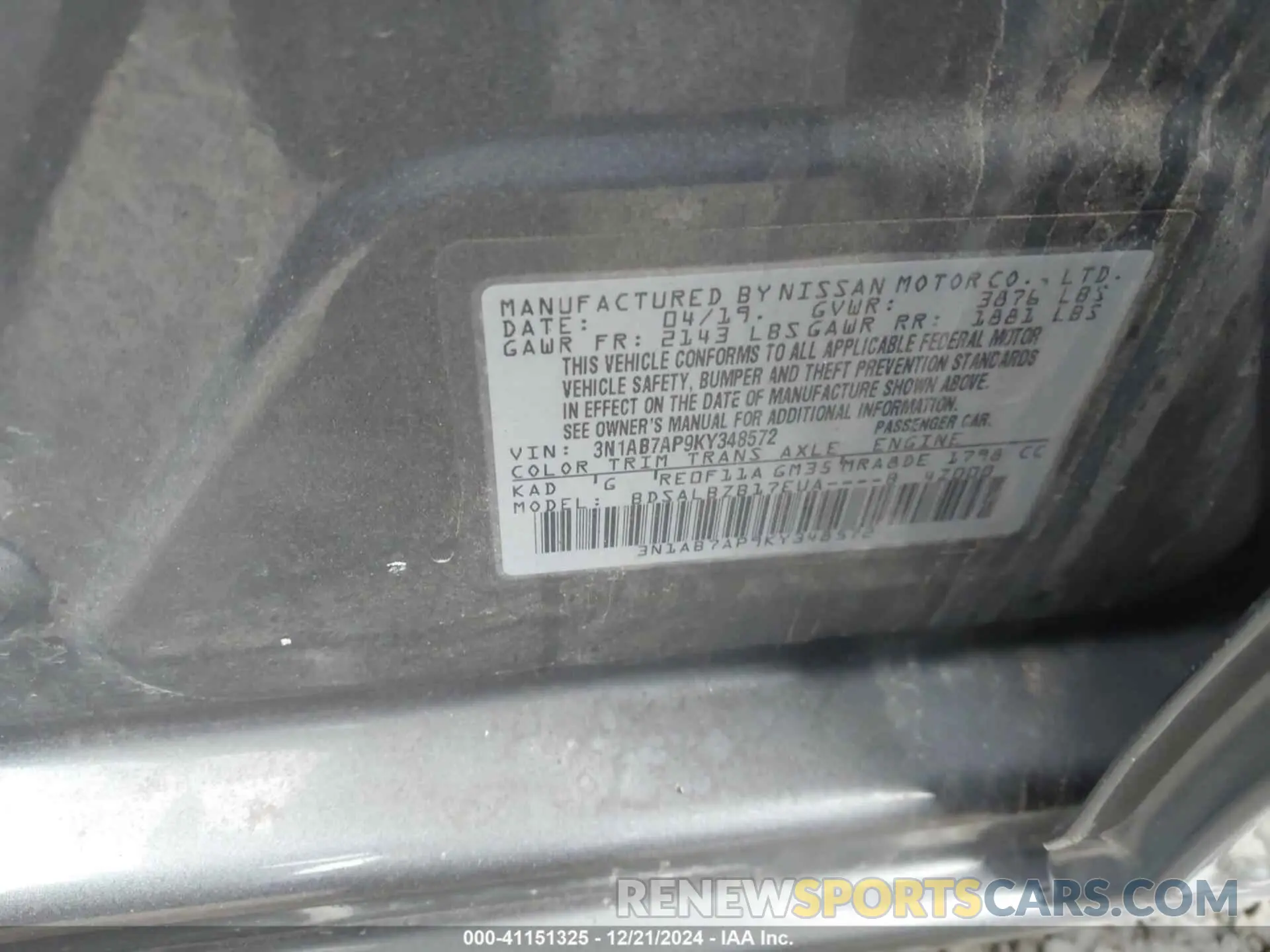 9 Photograph of a damaged car 3N1AB7AP9KY348572 NISSAN SENTRA 2019