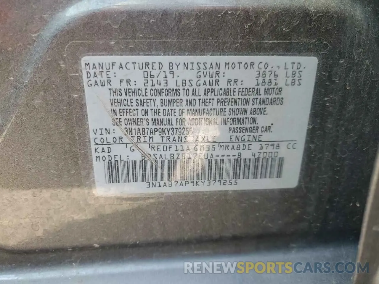 12 Photograph of a damaged car 3N1AB7AP9KY379255 NISSAN SENTRA 2019