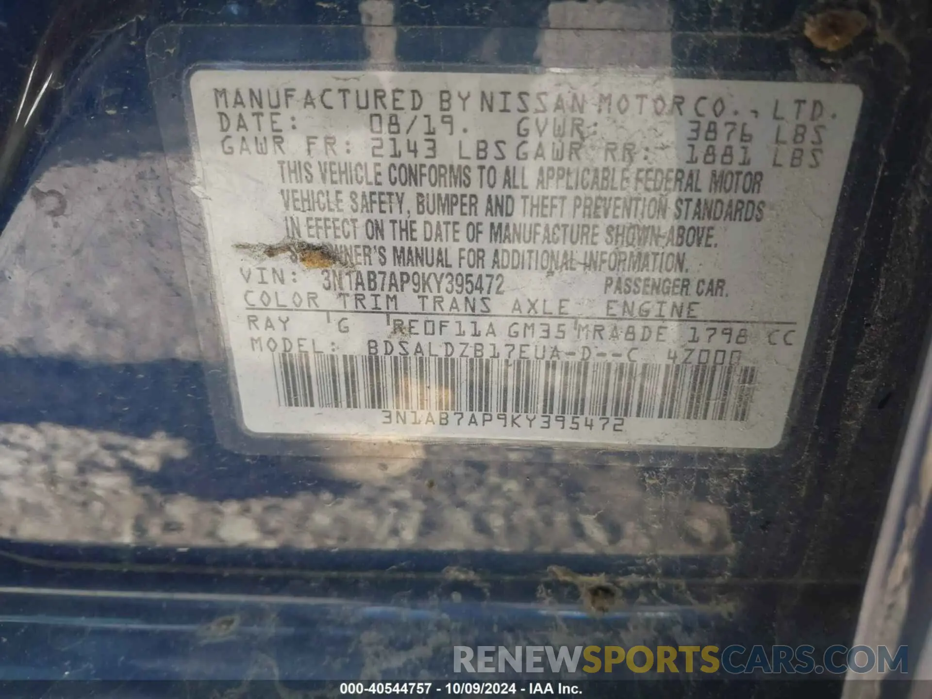 9 Photograph of a damaged car 3N1AB7AP9KY395472 NISSAN SENTRA 2019
