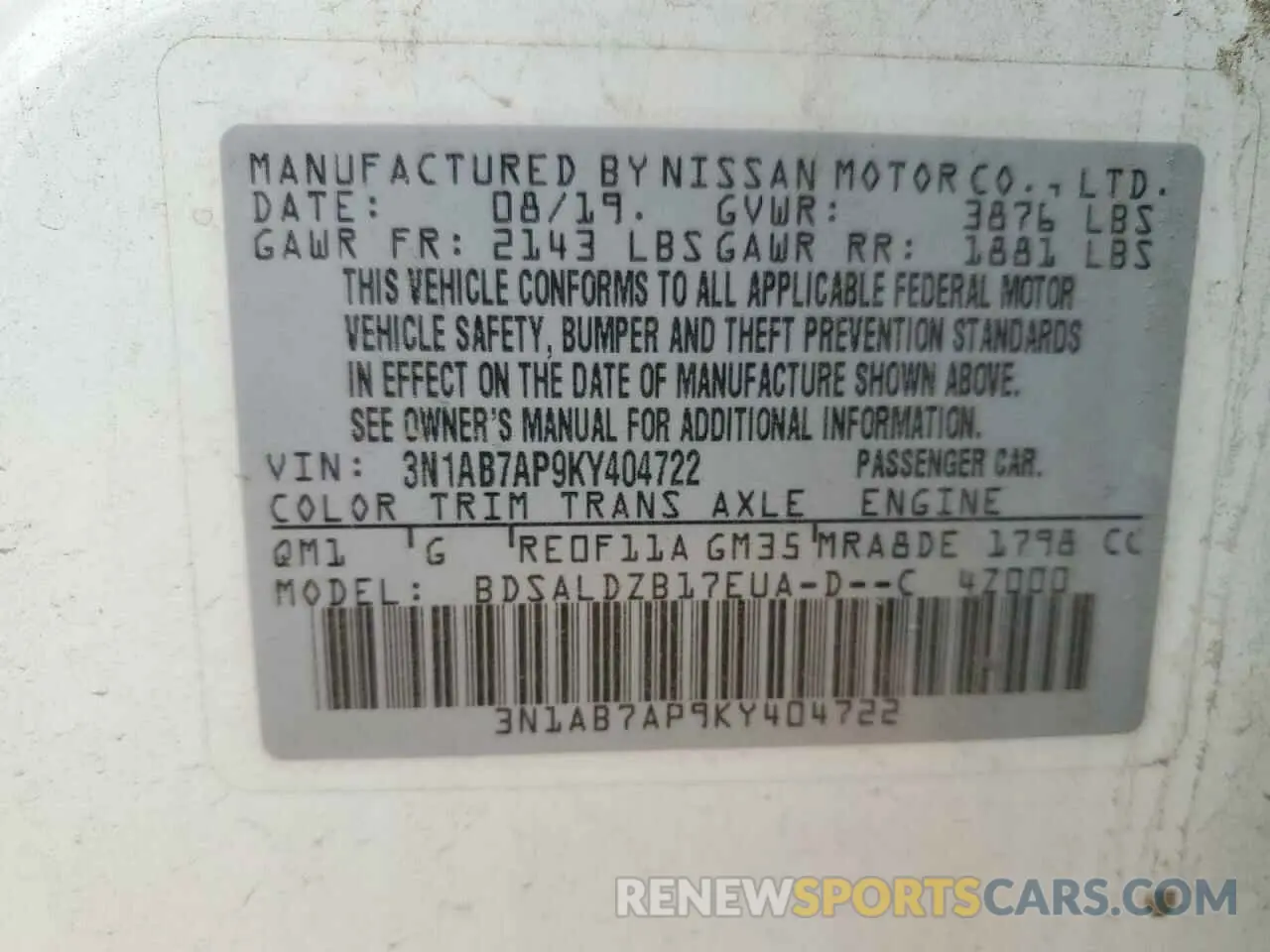 12 Photograph of a damaged car 3N1AB7AP9KY404722 NISSAN SENTRA 2019