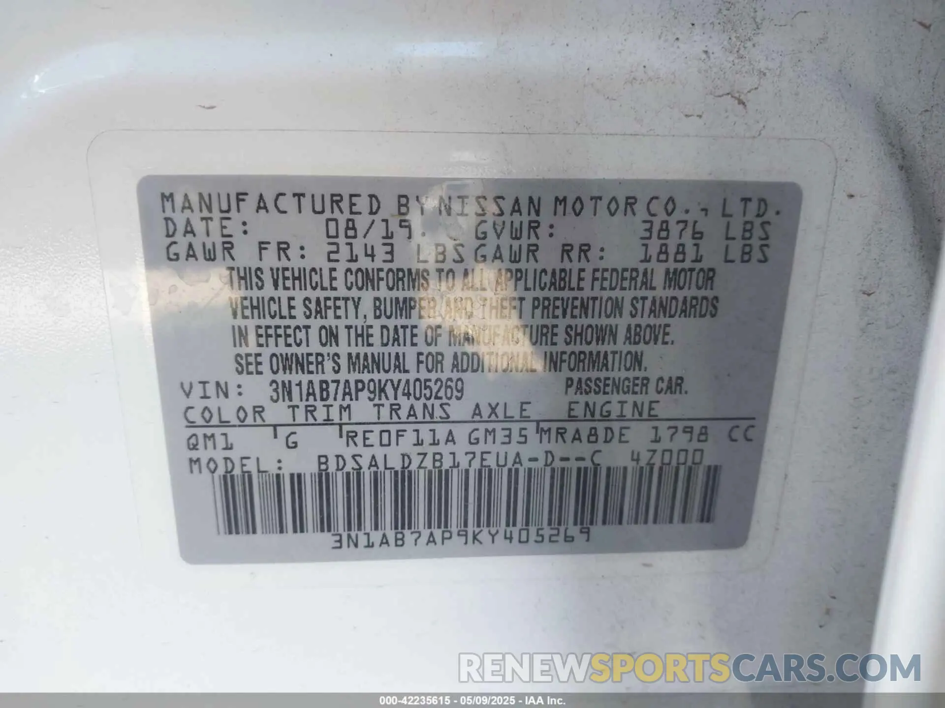 9 Photograph of a damaged car 3N1AB7AP9KY405269 NISSAN SENTRA 2019