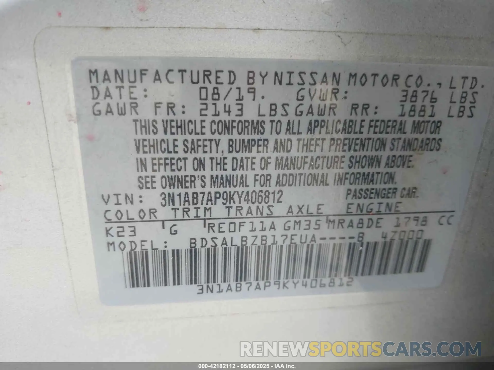 9 Photograph of a damaged car 3N1AB7AP9KY406812 NISSAN SENTRA 2019