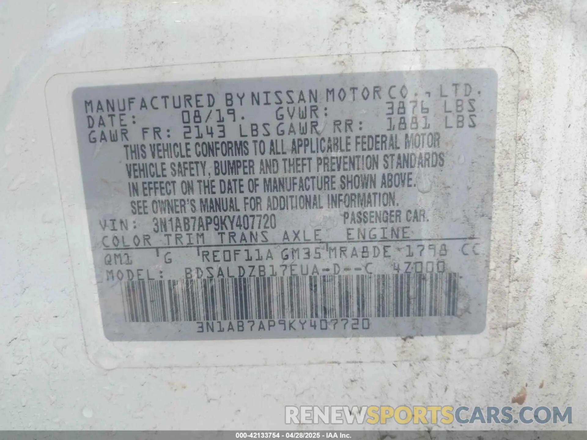 9 Photograph of a damaged car 3N1AB7AP9KY407720 NISSAN SENTRA 2019