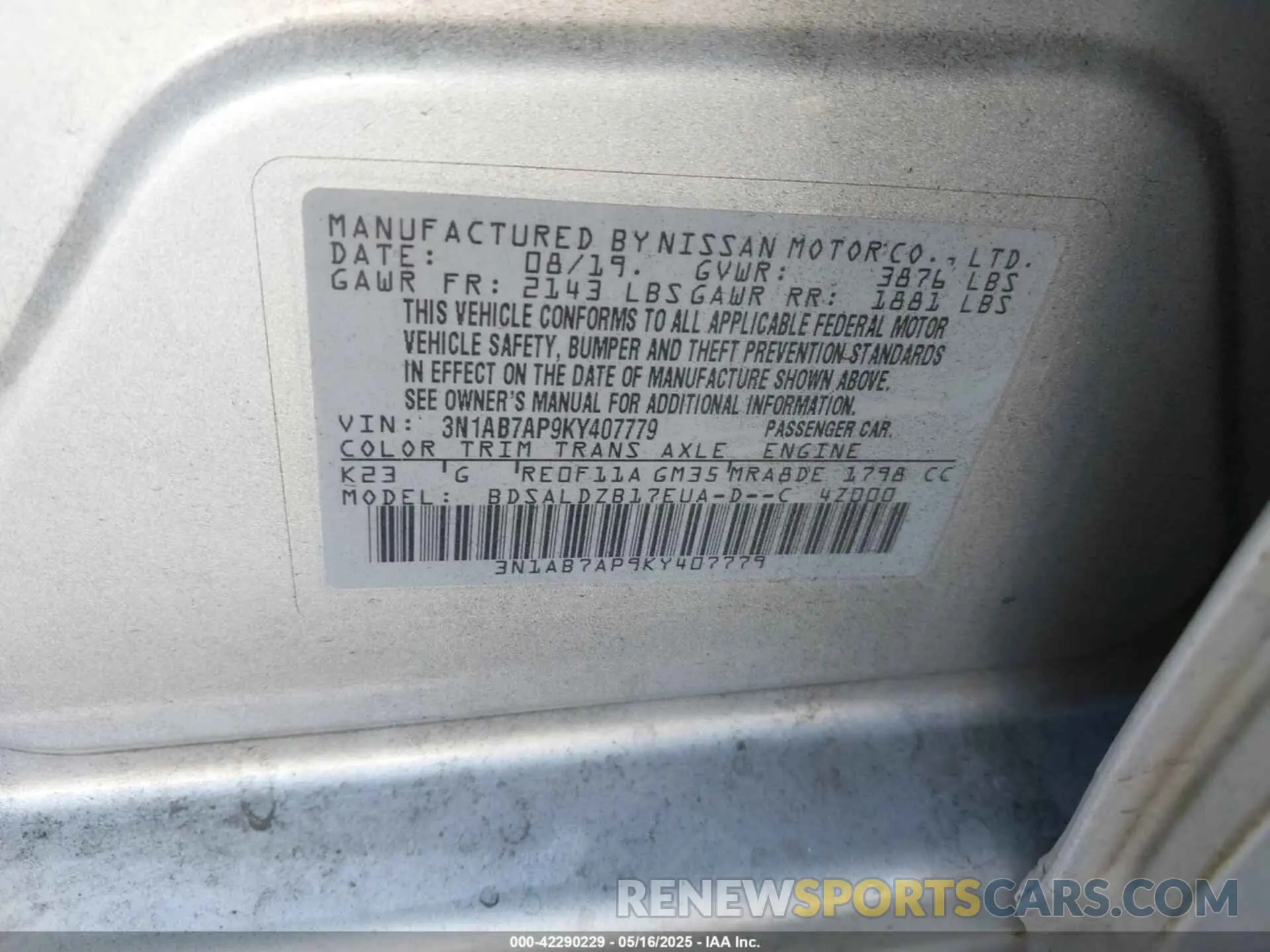 9 Photograph of a damaged car 3N1AB7AP9KY407779 NISSAN SENTRA 2019