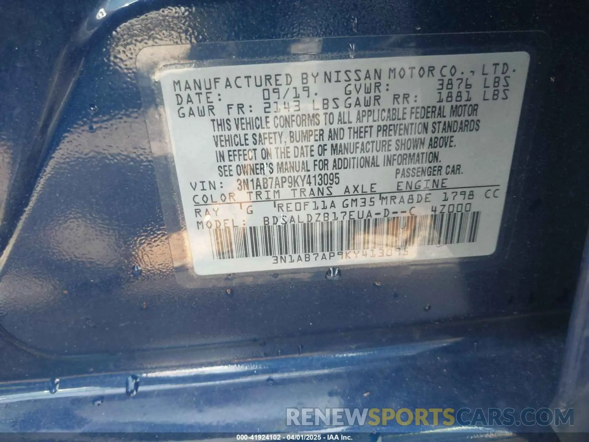 9 Photograph of a damaged car 3N1AB7AP9KY413095 NISSAN SENTRA 2019