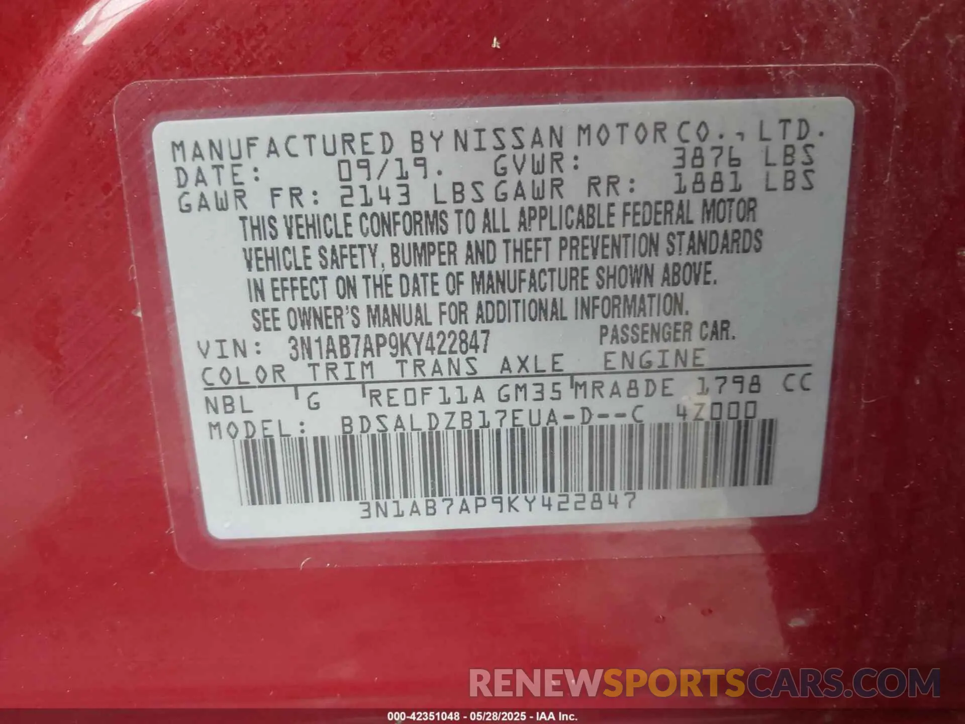 9 Photograph of a damaged car 3N1AB7AP9KY422847 NISSAN SENTRA 2019
