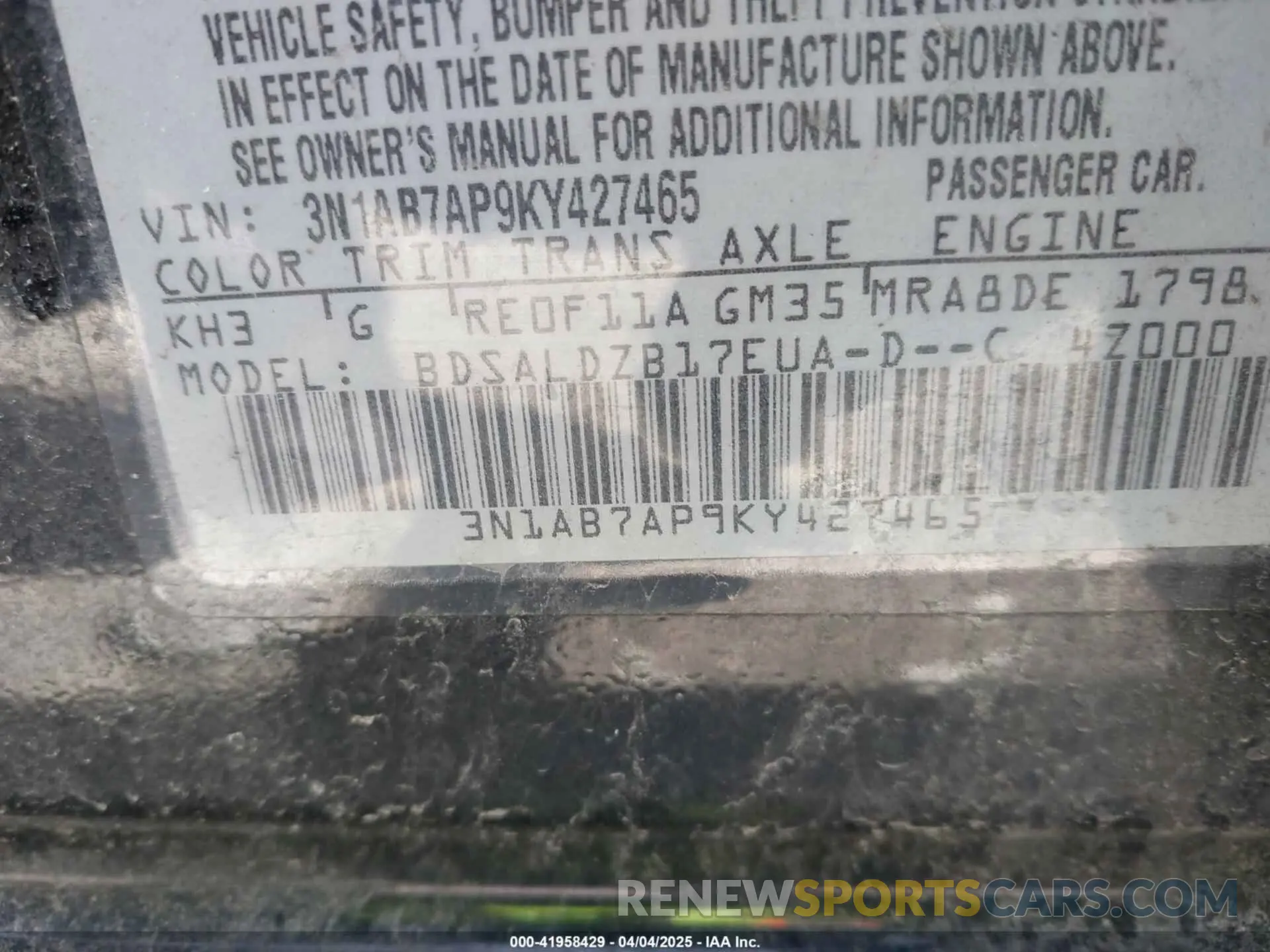 9 Photograph of a damaged car 3N1AB7AP9KY427465 NISSAN SENTRA 2019