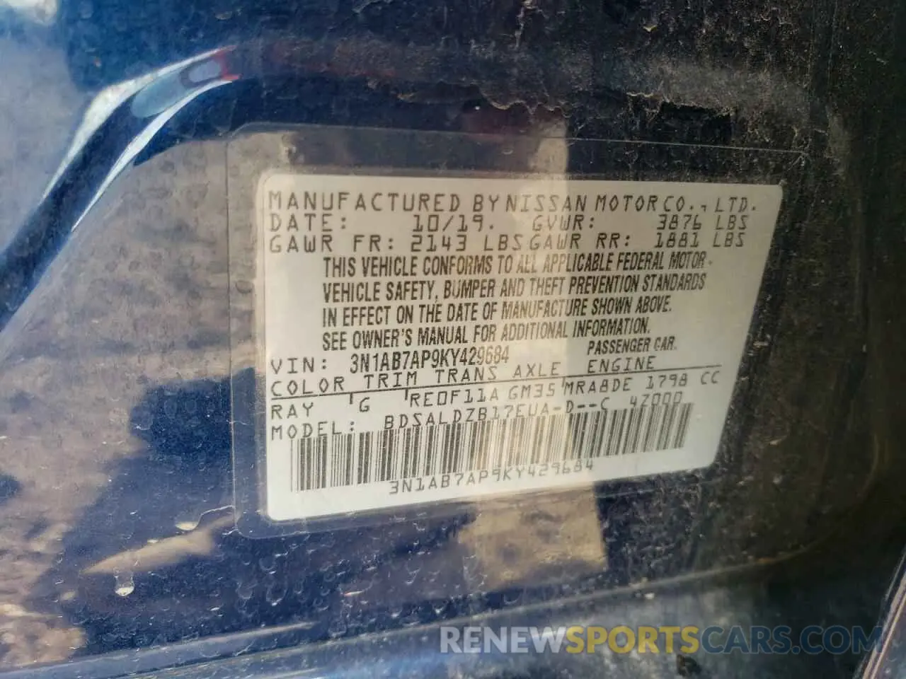 12 Photograph of a damaged car 3N1AB7AP9KY429684 NISSAN SENTRA 2019