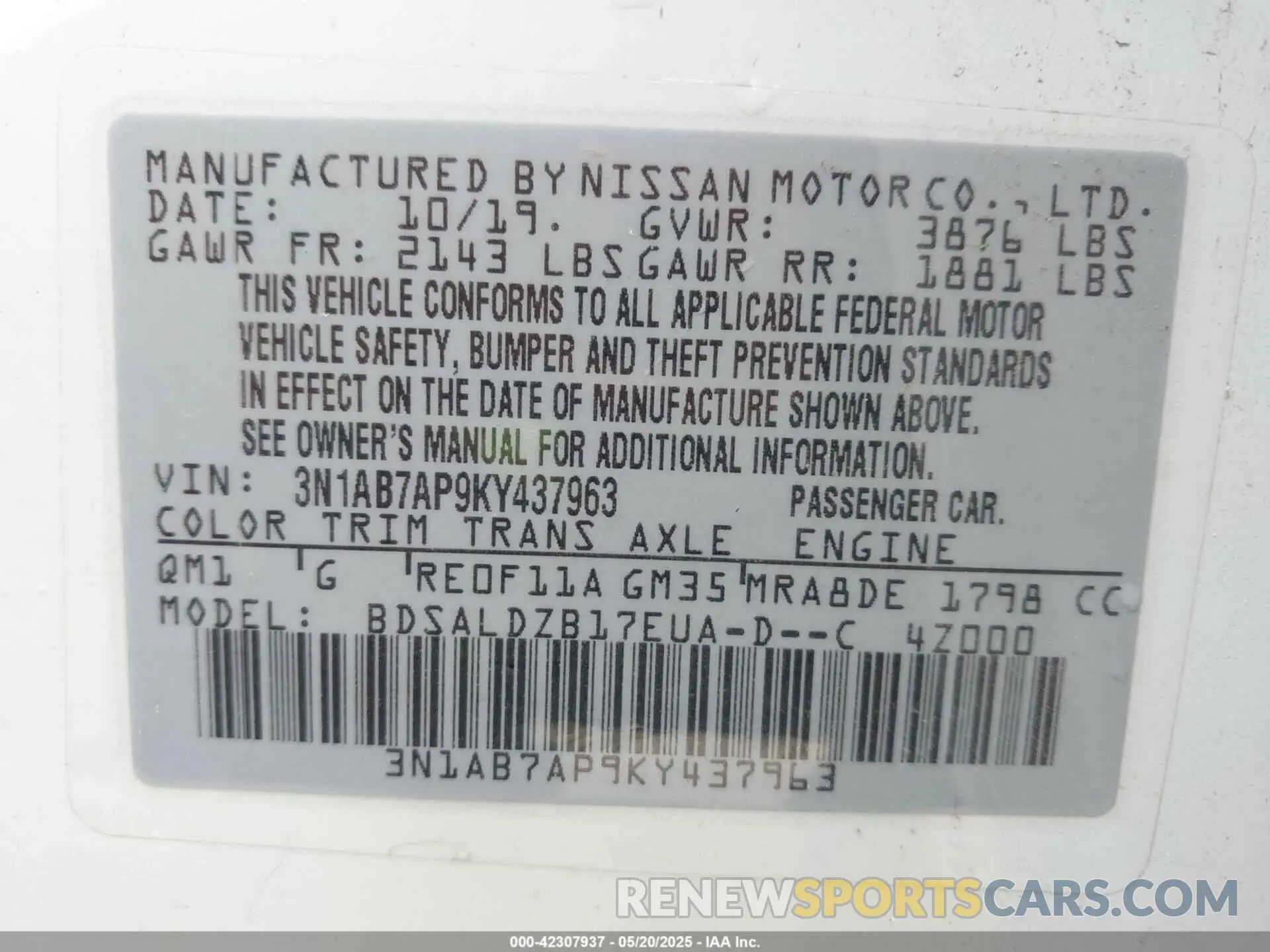 9 Photograph of a damaged car 3N1AB7AP9KY437963 NISSAN SENTRA 2019