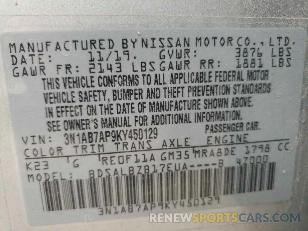 13 Photograph of a damaged car 3N1AB7AP9KY450129 NISSAN SENTRA 2019