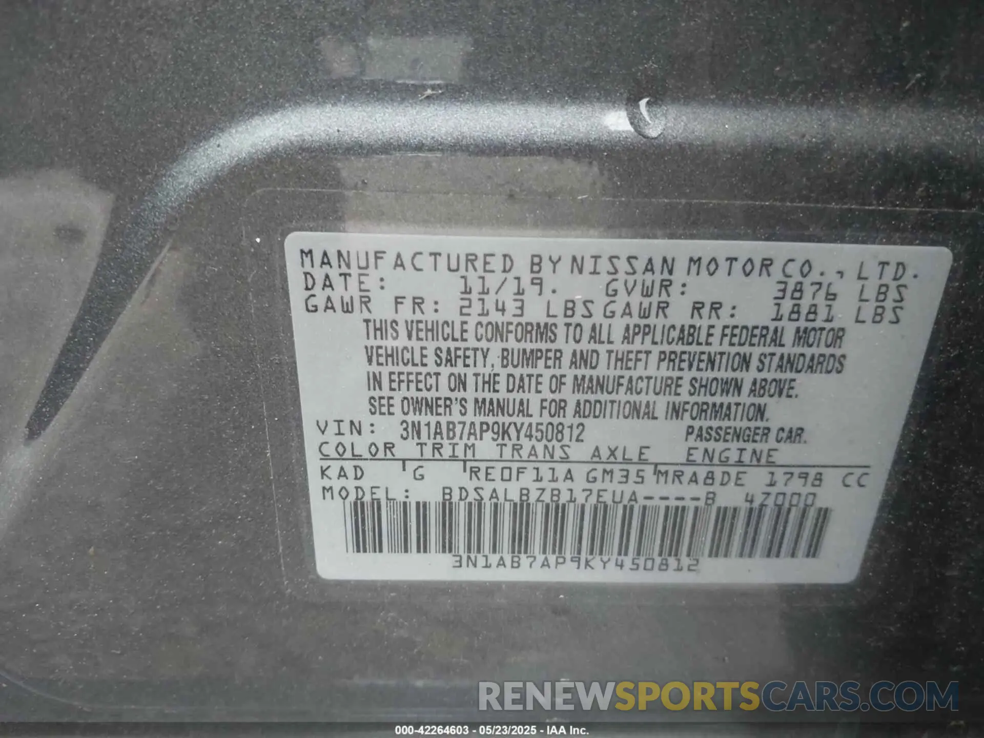 9 Photograph of a damaged car 3N1AB7AP9KY450812 NISSAN SENTRA 2019