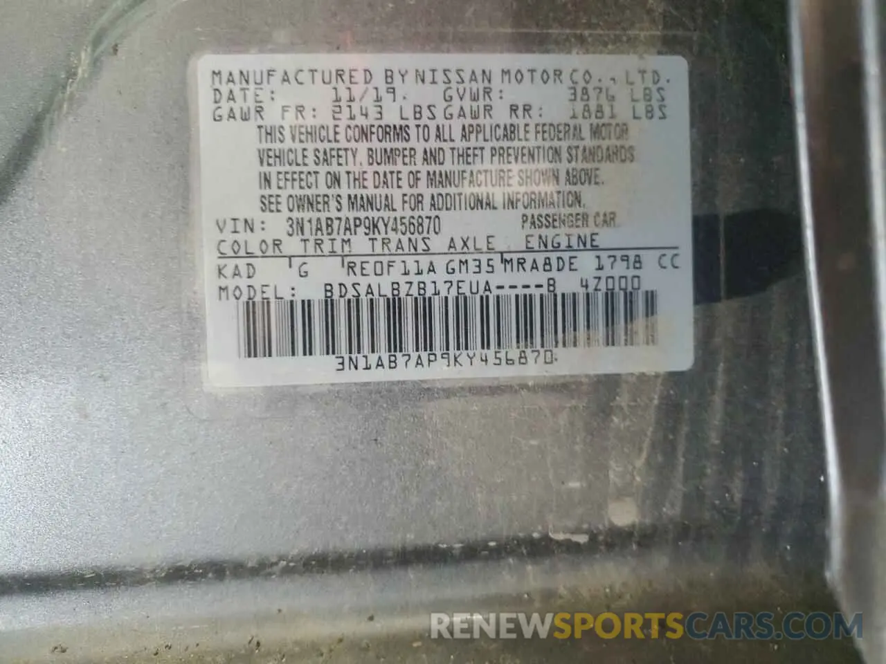 12 Photograph of a damaged car 3N1AB7AP9KY456870 NISSAN SENTRA 2019