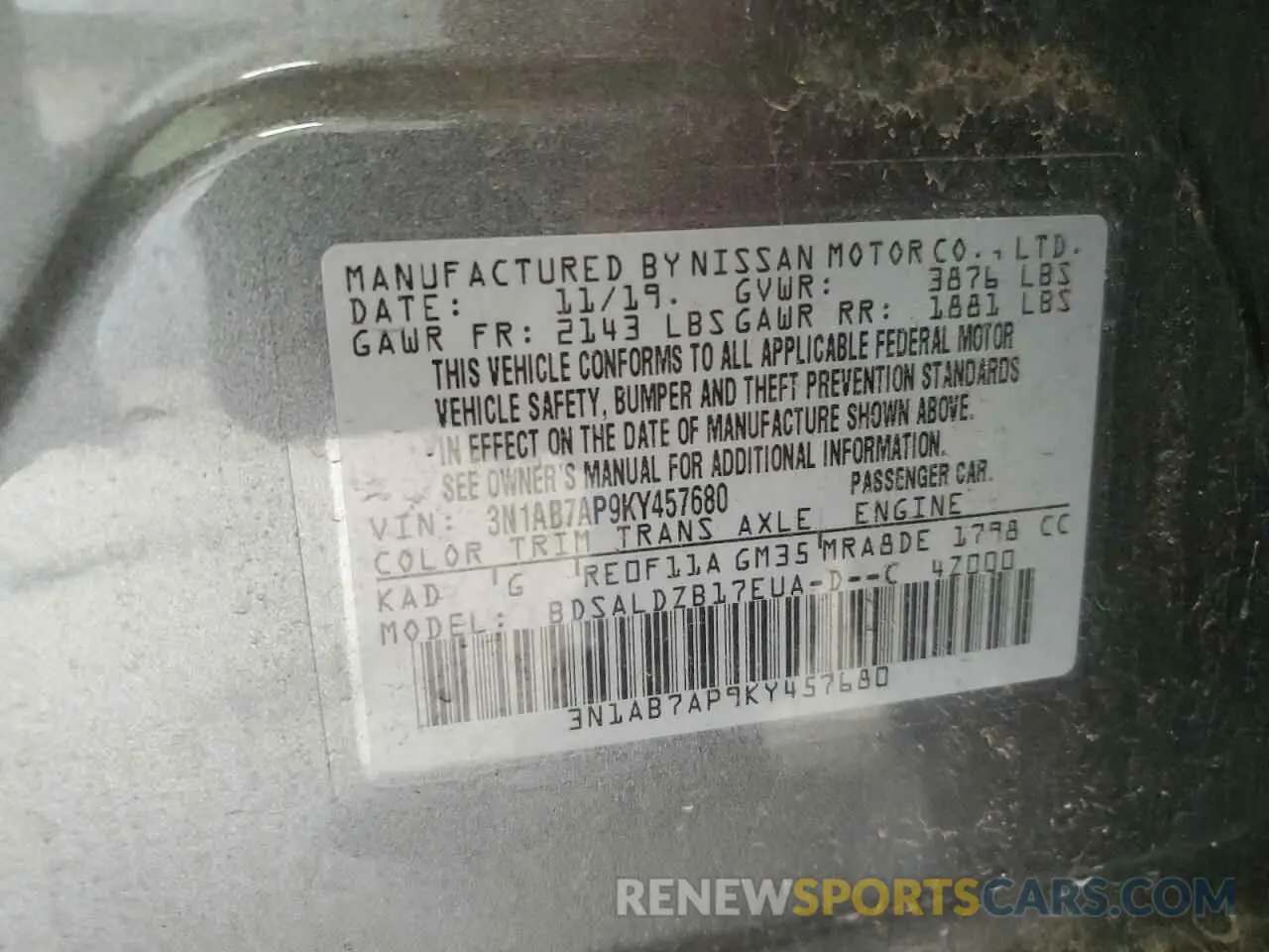 12 Photograph of a damaged car 3N1AB7AP9KY457680 NISSAN SENTRA 2019