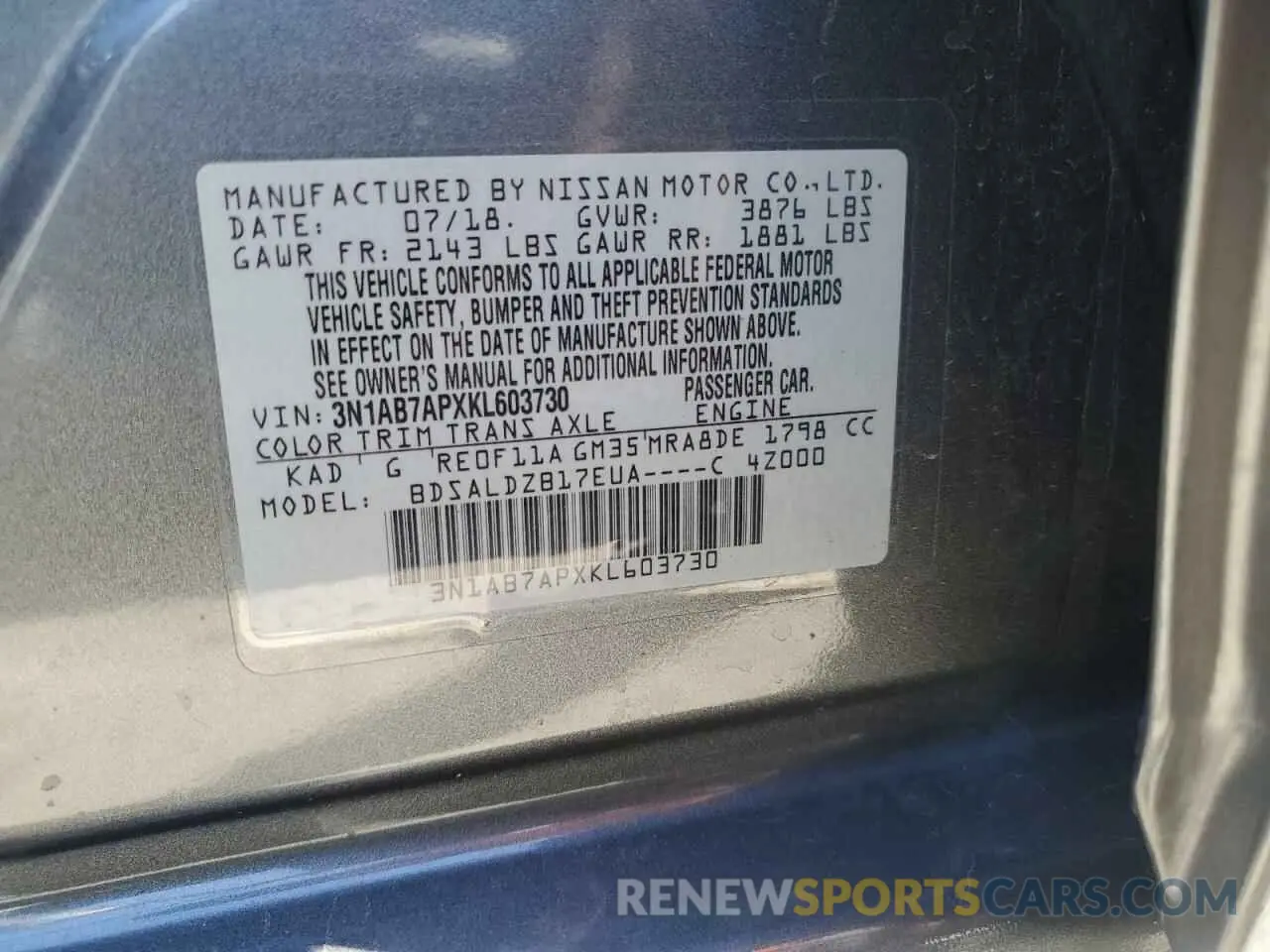 13 Photograph of a damaged car 3N1AB7APXKL603730 NISSAN SENTRA 2019