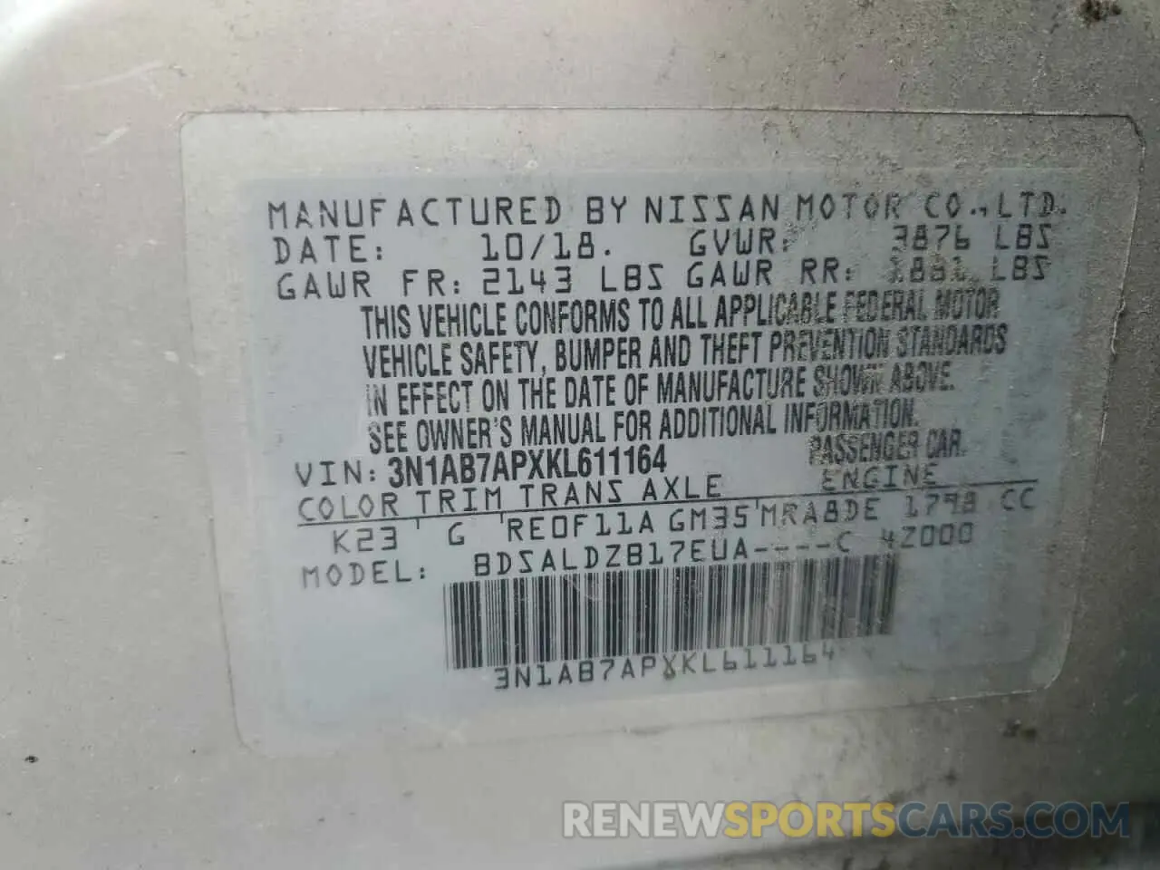 14 Photograph of a damaged car 3N1AB7APXKL611164 NISSAN SENTRA 2019
