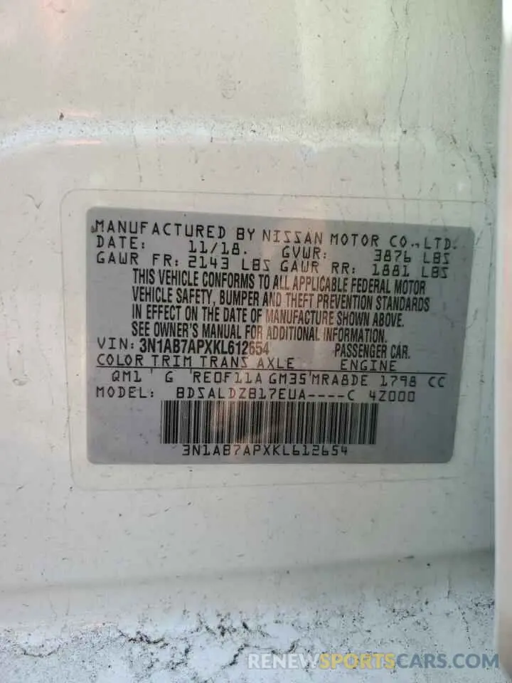 12 Photograph of a damaged car 3N1AB7APXKL612654 NISSAN SENTRA 2019