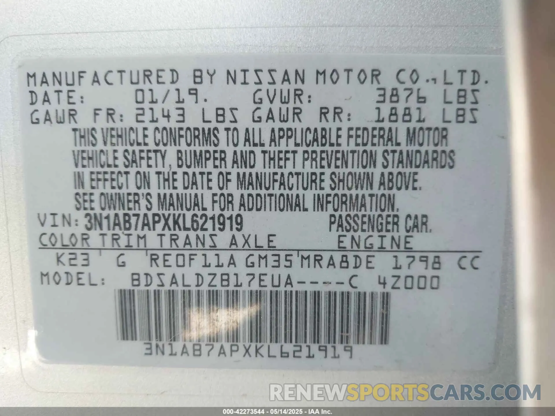 9 Photograph of a damaged car 3N1AB7APXKL621919 NISSAN SENTRA 2019