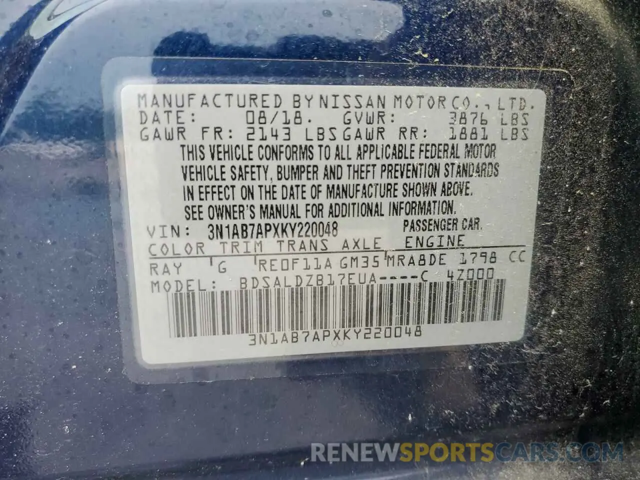 13 Photograph of a damaged car 3N1AB7APXKY220048 NISSAN SENTRA 2019