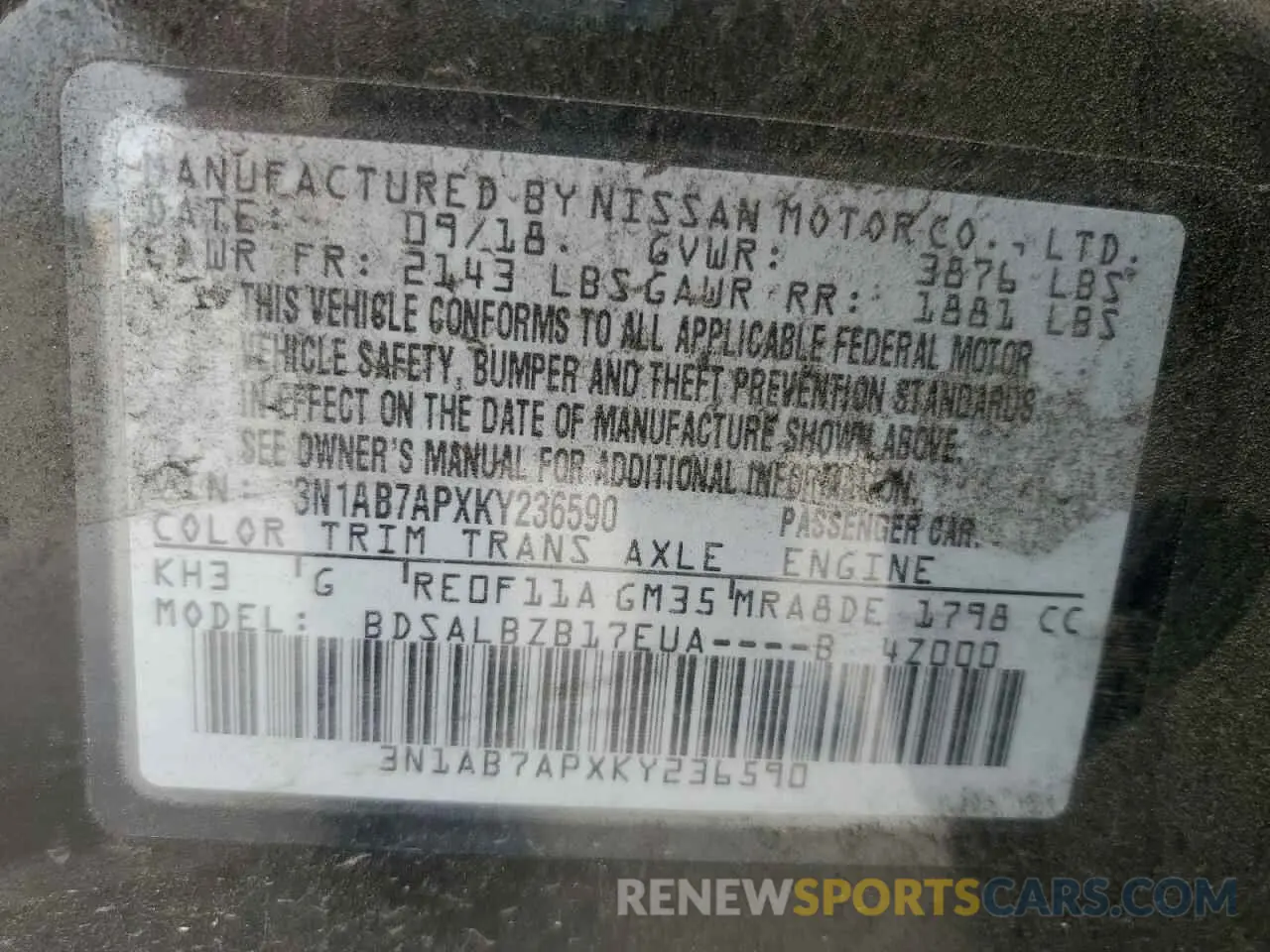 12 Photograph of a damaged car 3N1AB7APXKY236590 NISSAN SENTRA 2019
