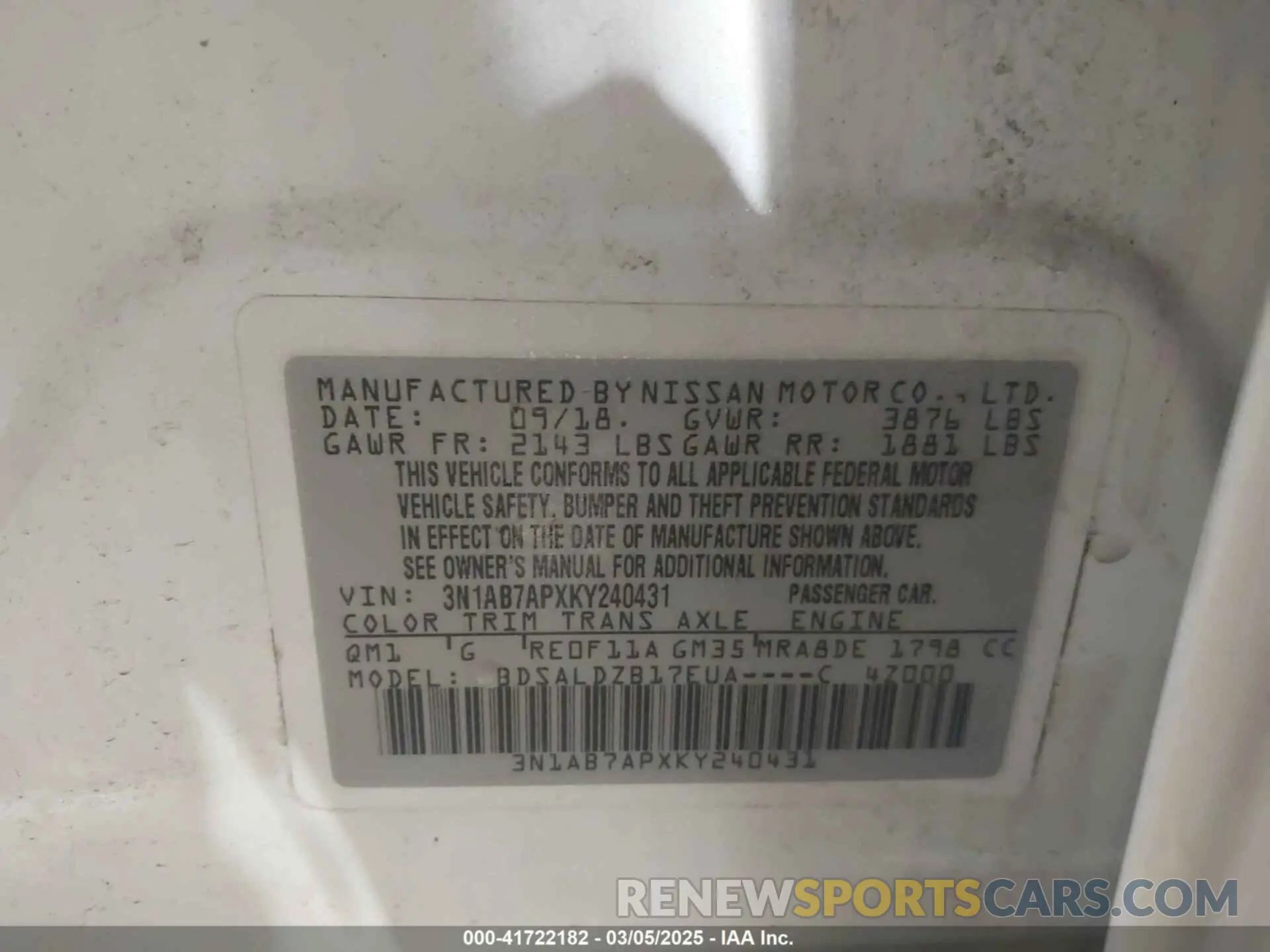9 Photograph of a damaged car 3N1AB7APXKY240431 NISSAN SENTRA 2019