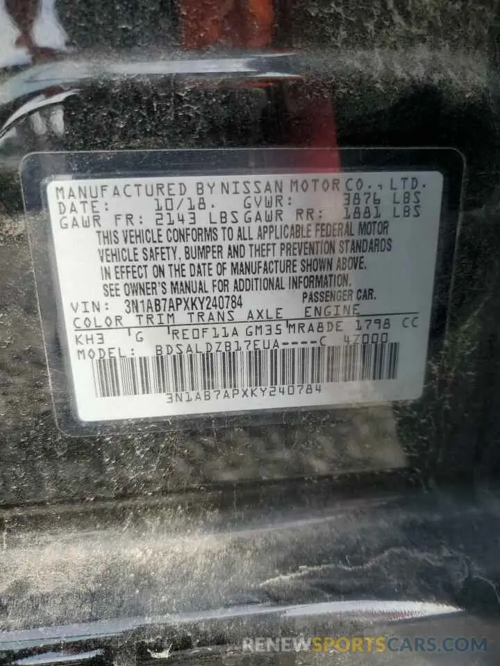 13 Photograph of a damaged car 3N1AB7APXKY240784 NISSAN SENTRA 2019